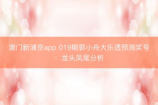 澳门新浦京app 019期郭小舟大乐透预测奖号：龙头凤尾分析