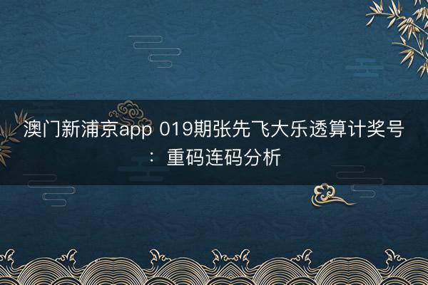 澳门新浦京app 019期张先飞大乐透算计奖号：重码连码分析