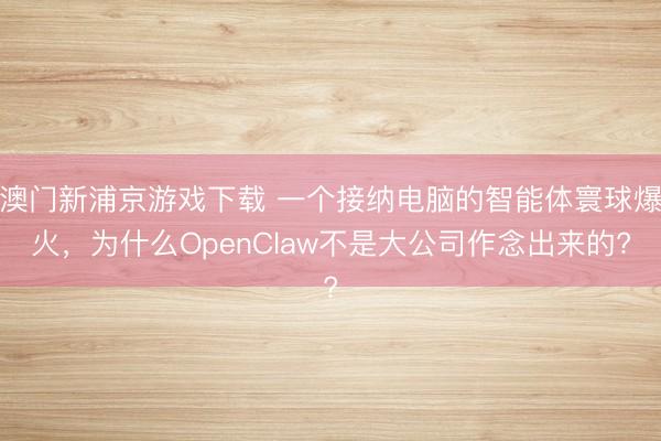 澳门新浦京游戏下载 一个接纳电脑的智能体寰球爆火,为什么OpenClaw不是大公司作念出来的?
