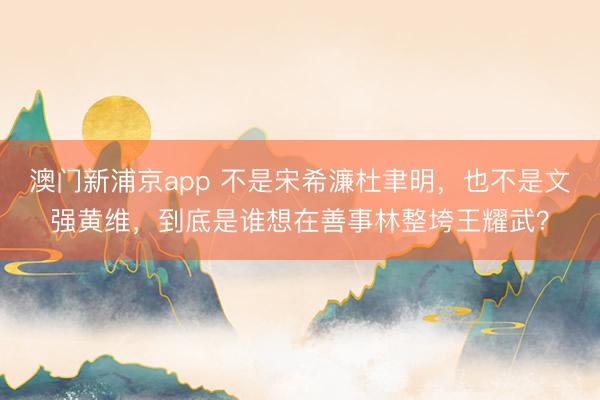 澳门新浦京app 不是宋希濂杜聿明,也不是文强黄维,到底是谁想在善事林整垮王耀武?