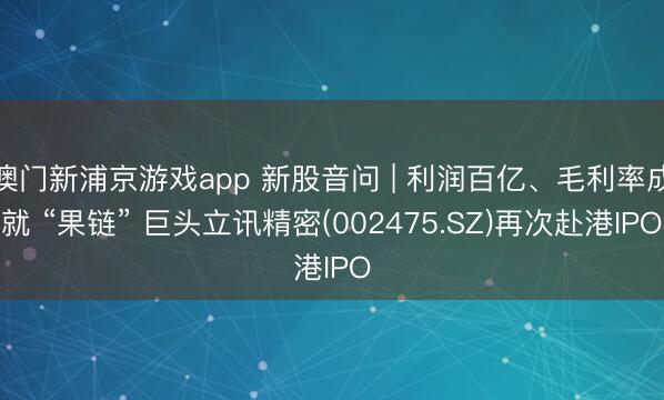 澳门新浦京游戏app 新股音问 | 利润百亿、毛利率成就 “果链” 巨头立讯精密(002475.SZ)再次赴港IPO